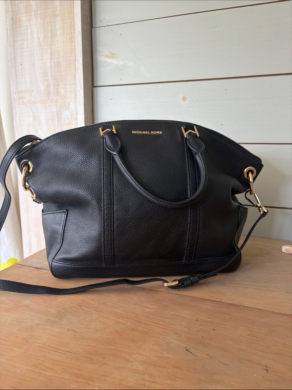 Michael Kors Black Pebbled Leather Satchel / Crossbody Bag